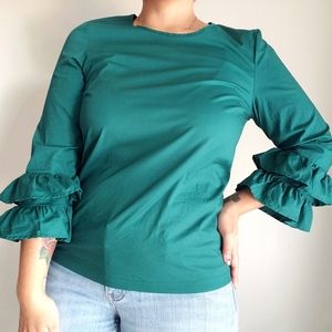 J.Crew factory emerald rufflesleeve top size 6